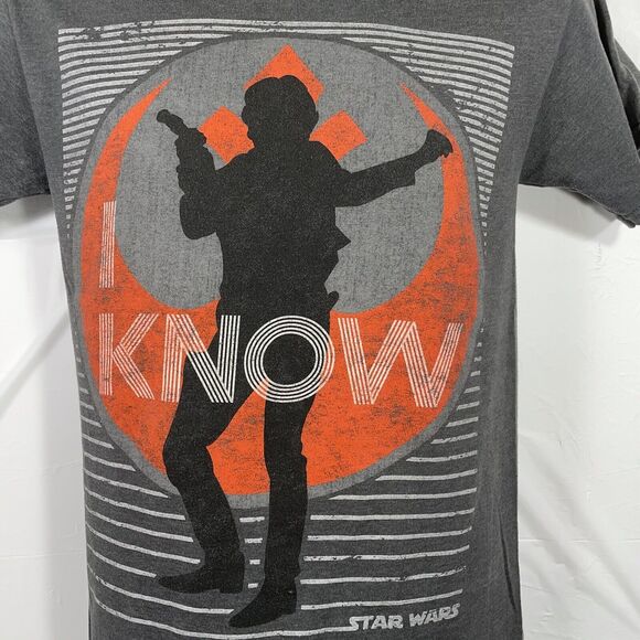 Disney Parks Men's Small Star Wars Han Solo 'I Know' Gray Graphic T Shirt - Picture 2 of 9
